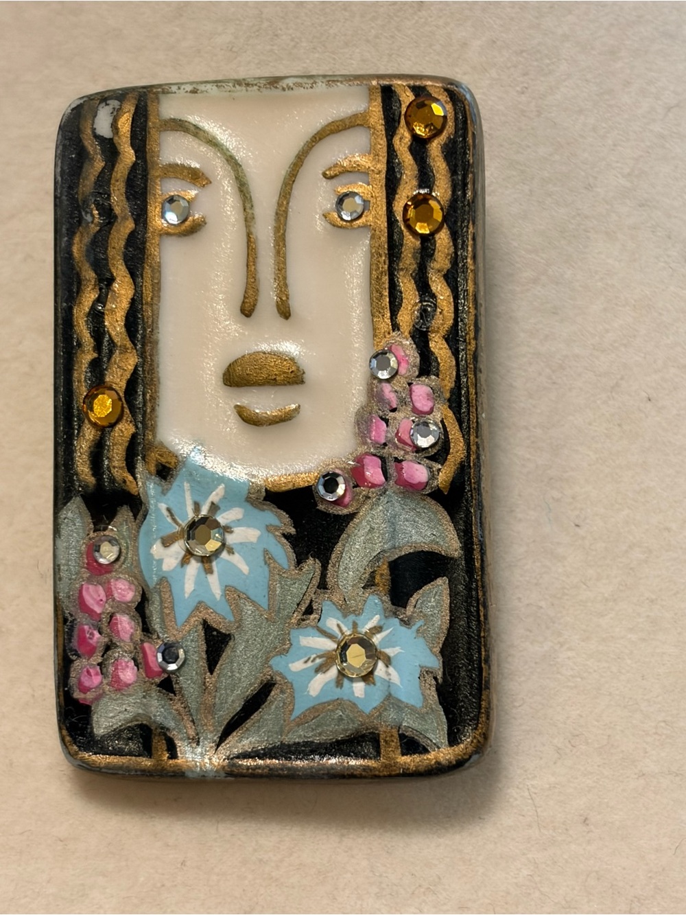 Adagio vintage porcelain face brooch “Enchanted” with Swarovski crystals